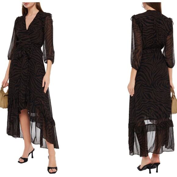 Ba&sh Selena Asymmetric Zebra Print Georgette Wrap Dress - Picture 1 of 10